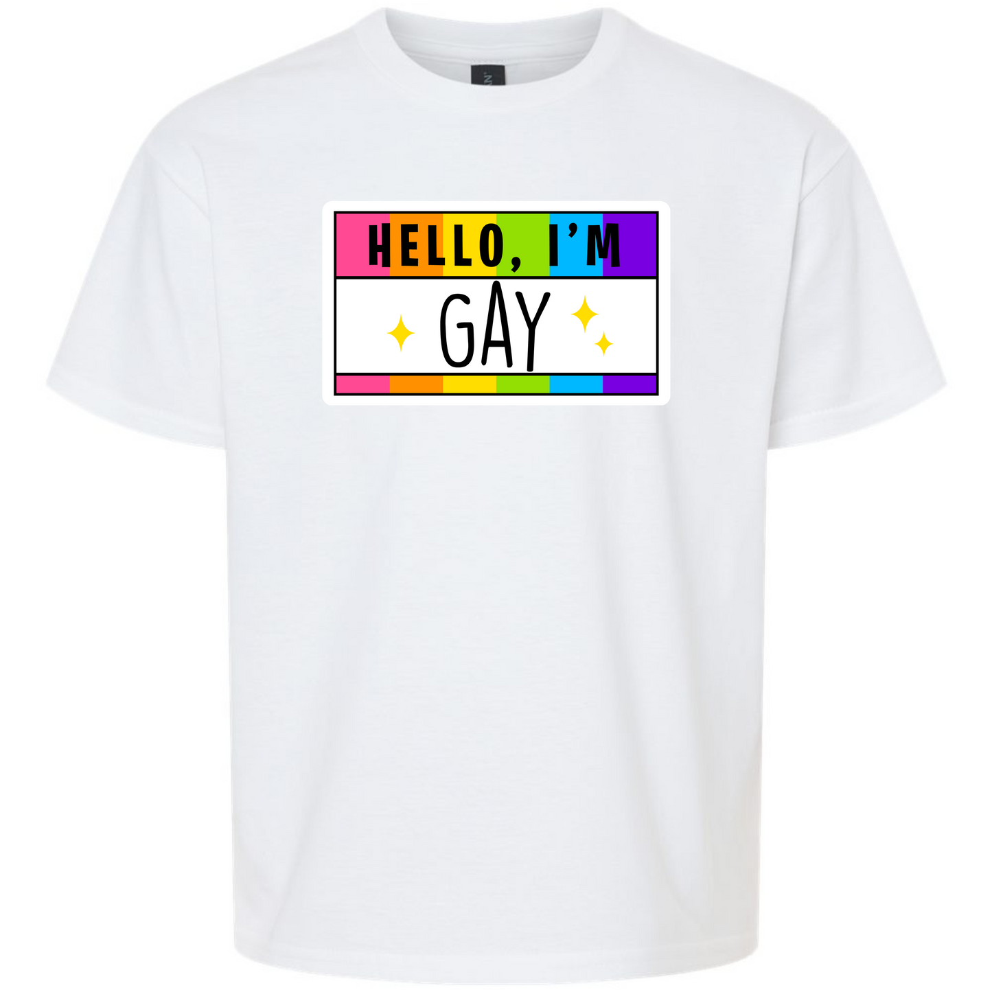 Pride LGBTQIA+ Hello I'm Gay, Trans, Lesbian, Queer, Pansexual, Nonbinary, Bisexual T-Shirt