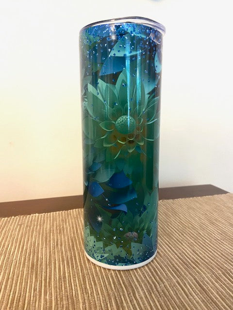 Paper Flowers 3D Green Tumbler