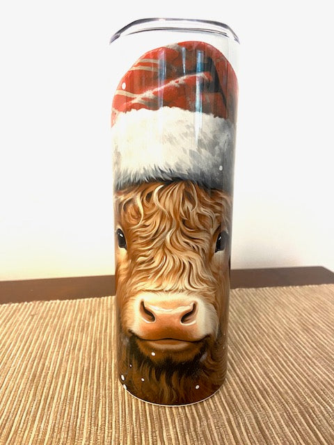 Christmas Highland Cow Santa Hat Tumbler
