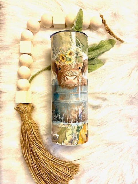 Highland Cow with Sunflowers Tumbler
