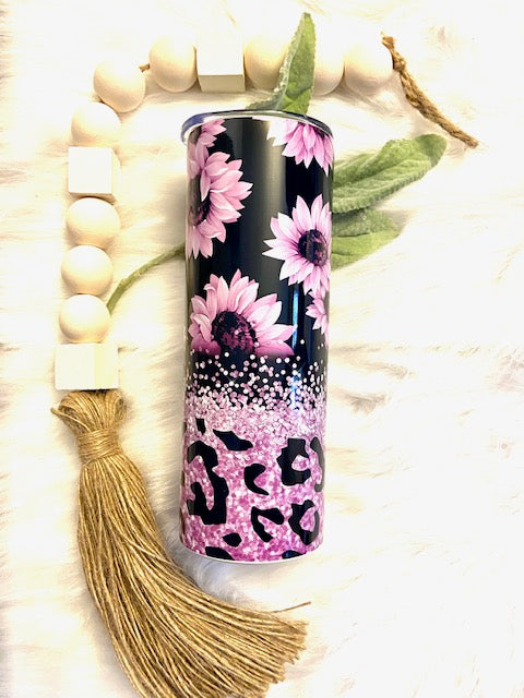 Purple Sunflower Cheetah Print Tumbler
