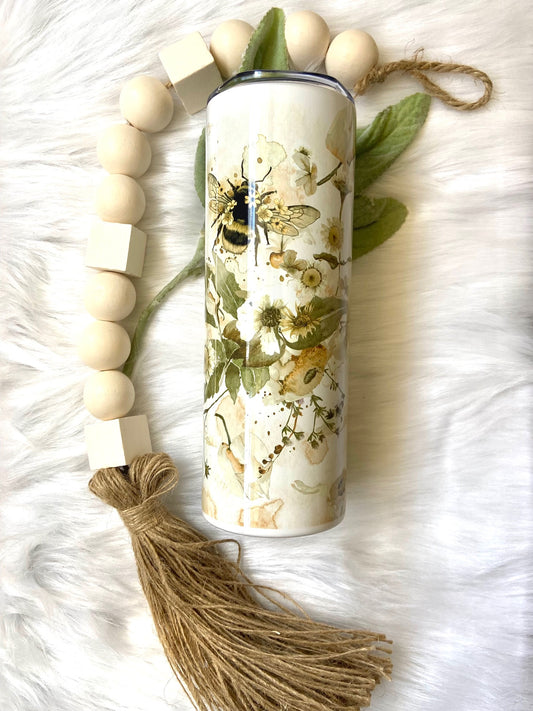 Rustic Bee With Flowers Tumbler