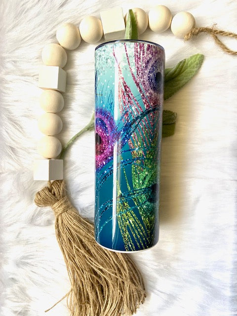 Glitter Peacock Feather Tumbler